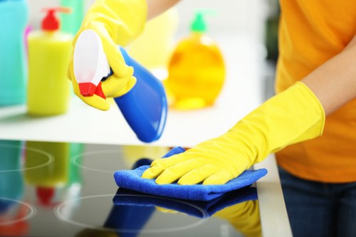 Cleaner using approved tools during a scheduled service